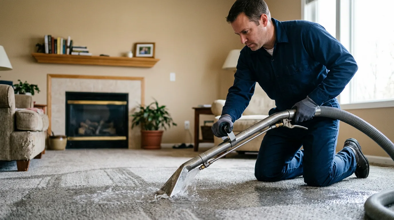 Water damage restoration technician working near Harrisville, RI